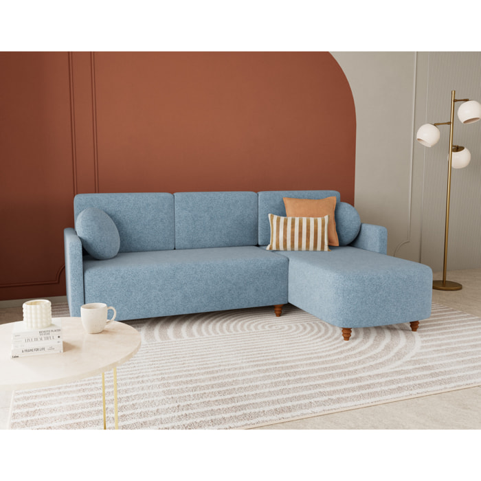 Calypso - canapé d'angle réversible 4 places convertible avec coffre en tissu - Bleu