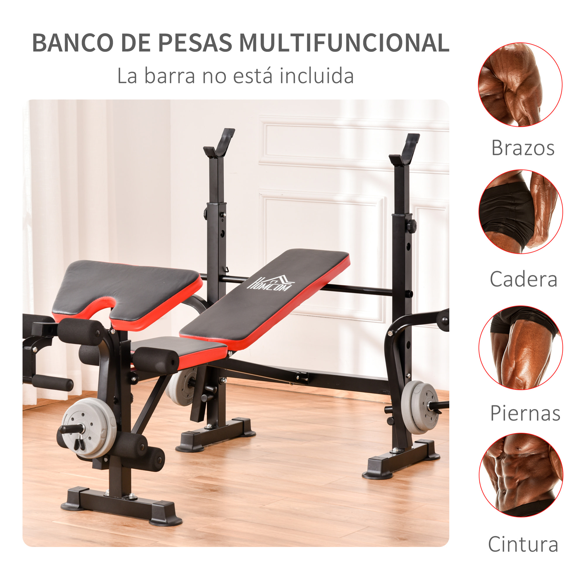 Banco de Pesas Multifuncional Banco de Musculación con Respaldo Ajustable Soporte de Barras Extensión de Piernas Almohadilla de Predicador Mariposa Entrenamiento en Gimnasio Oficina Negro