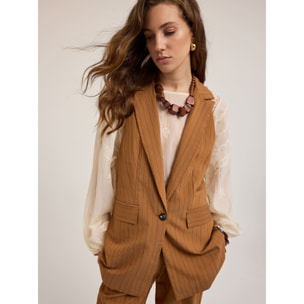 Motivi - Gilet monopetto gessato misto modal - Marrone