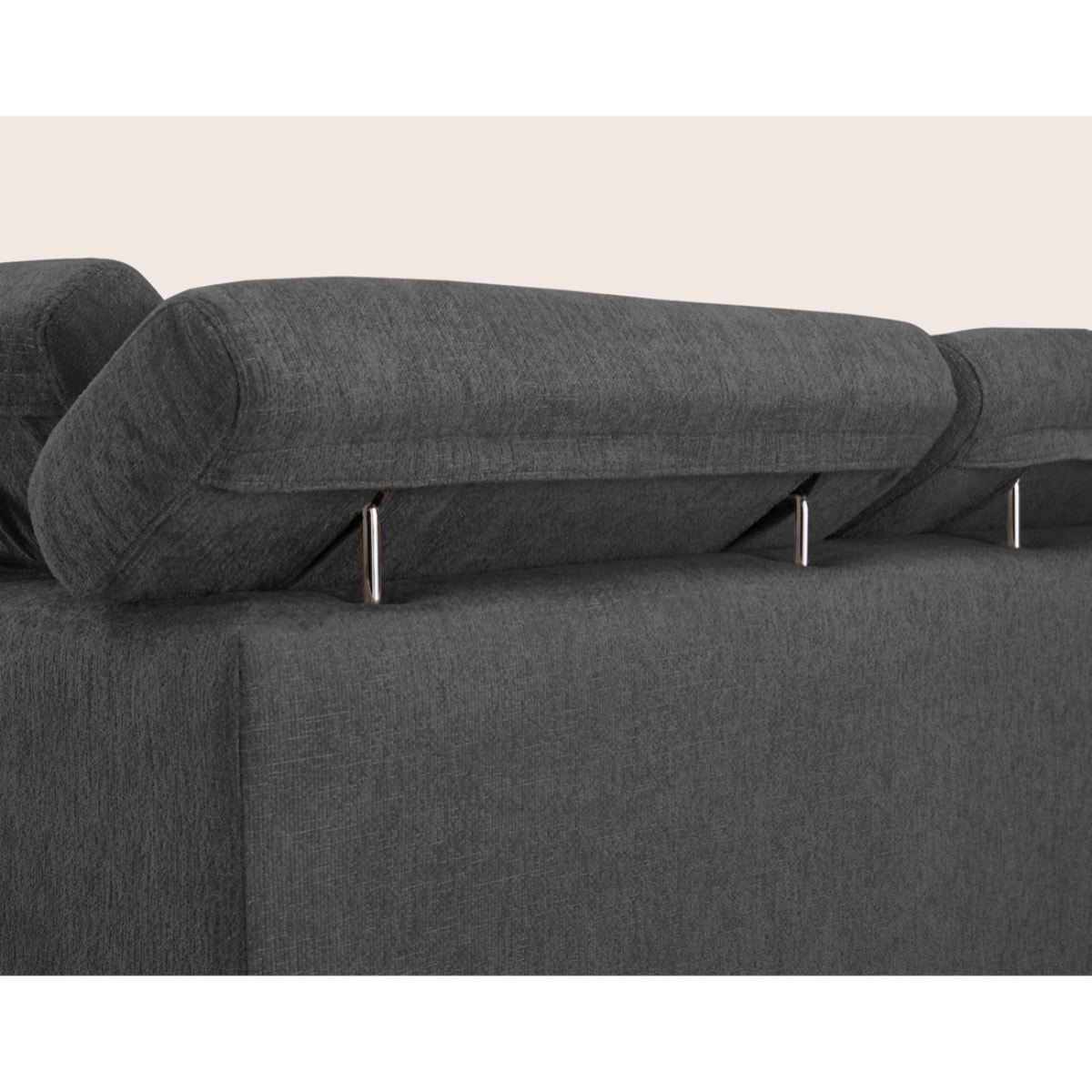 Margaux - Canapé d'angle gauche 5 places convertible avec coffre et têtières réglables en velours texturé - Gris