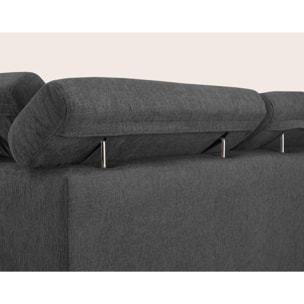 Margaux - Canapé d'angle gauche 5 places convertible avec coffre et têtières réglables en velours texturé - Gris