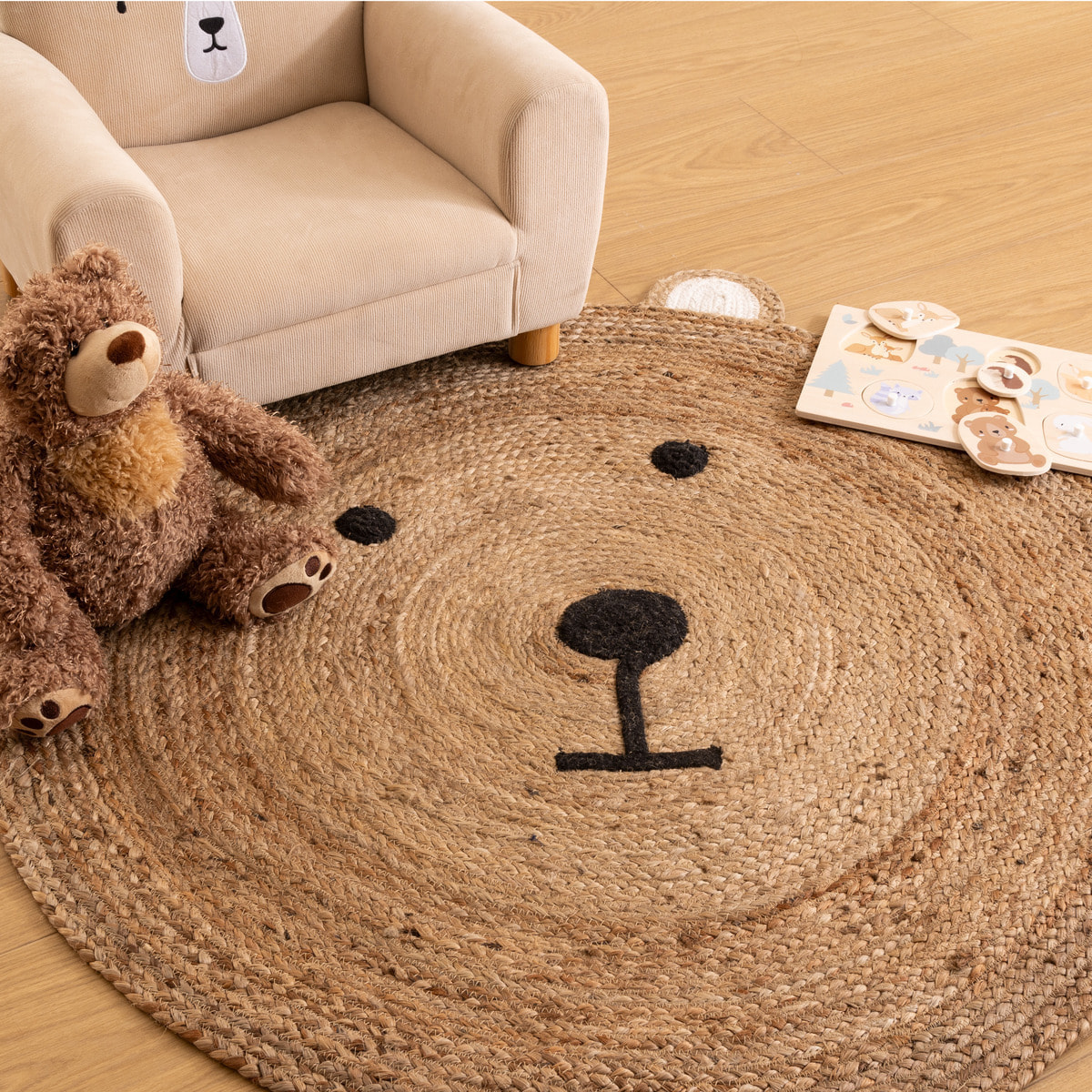Tapis enfant "Ourson" - jute D100 cm