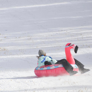 Colchoneta híbrida forma de Flamenco, para nieve y agua. Con asas. 120x130cm.