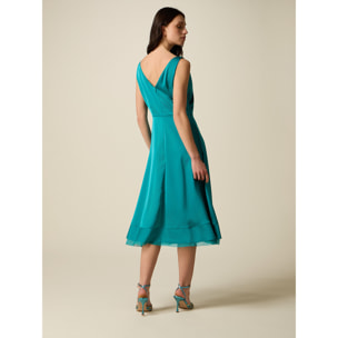 Oltre - Vestido midi de satén con cinturón - Petrol Blue