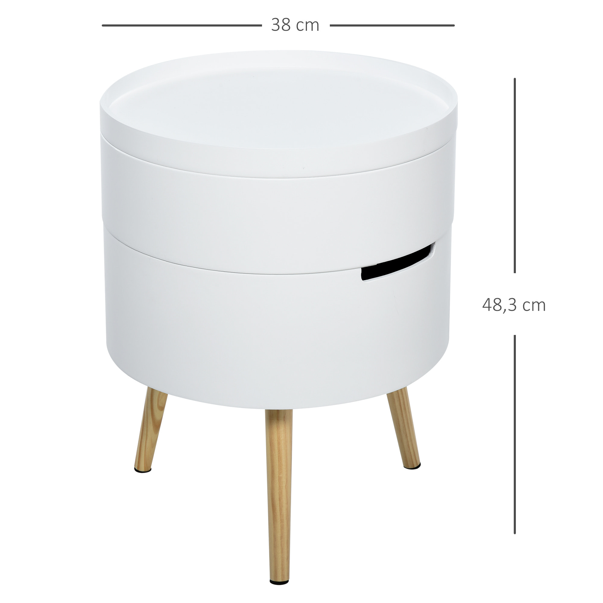 Mesa Auxiliar de Salón Moderna Mesita de Noche con Tapa Extraíble 2 Espacios de Almacenamiento y Patas de Madera para Dormitorio Sofá Esquina Ø38x48,3 cm