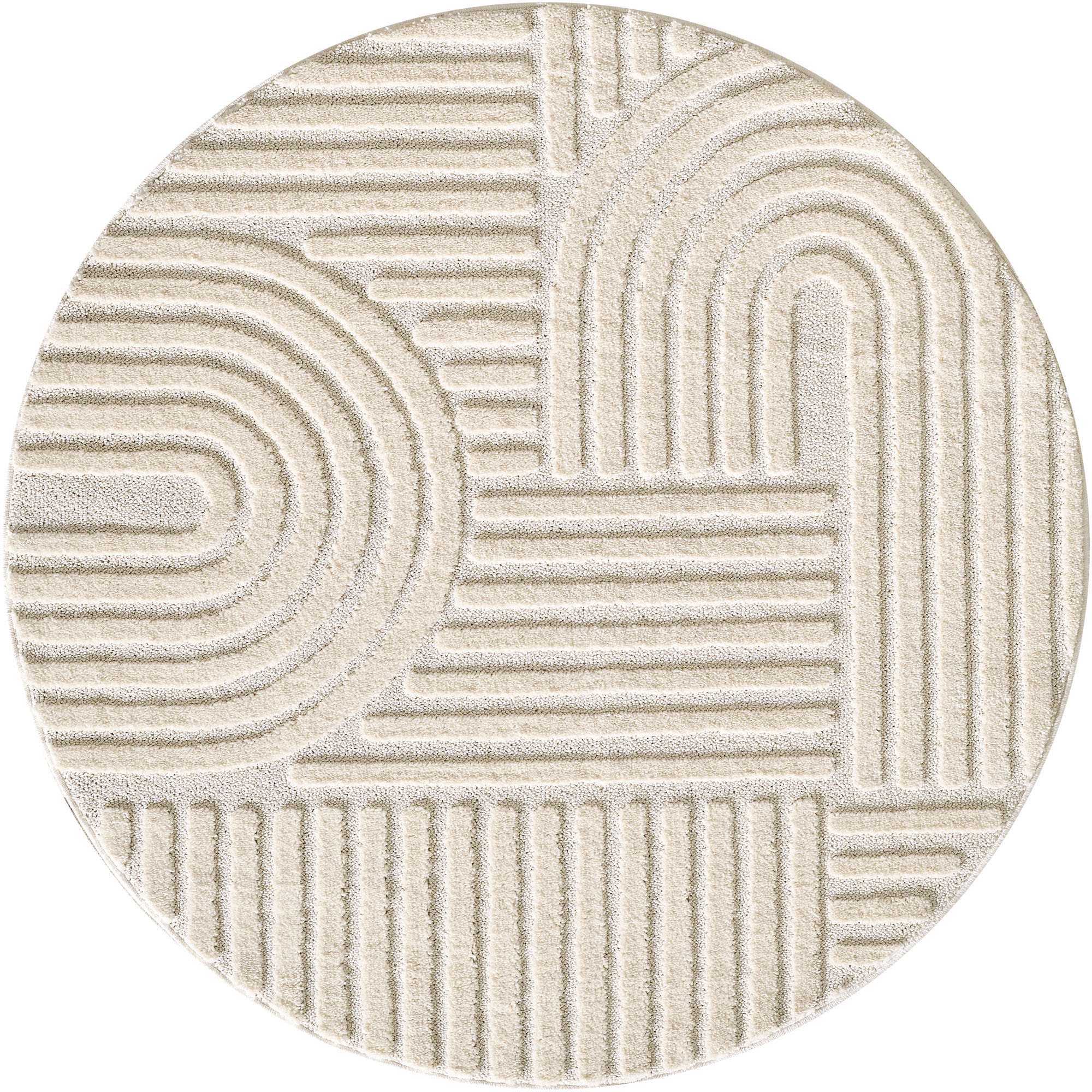 TURIN - Tapis rond moderne à motif géométrique en relief Creme