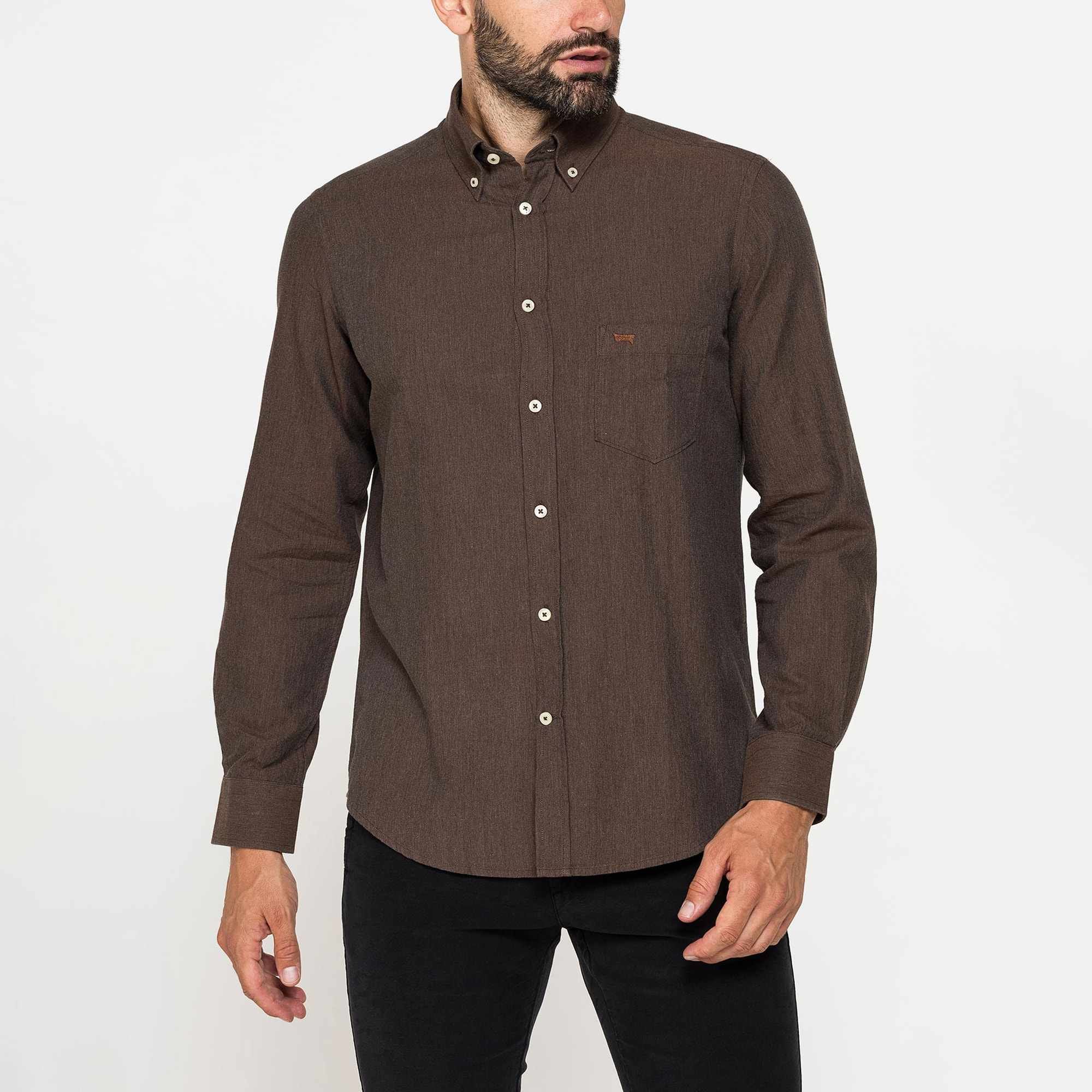 CAMICIA DI FLANELLA IN COLORI TINTA UNITA CON TASCHINO