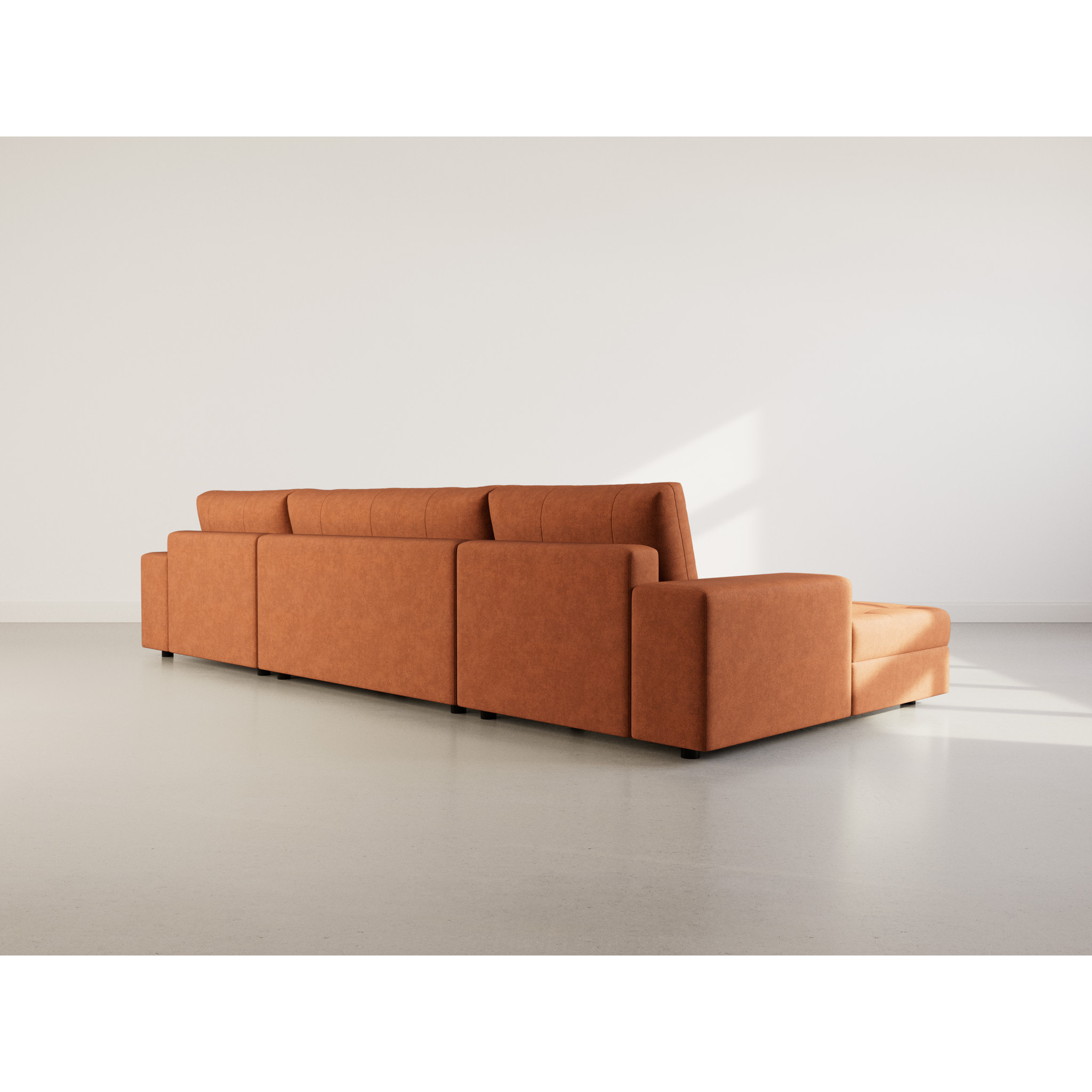 Bastian - canapé panoramique en U 7 places convertible avec coffre en velours texturé - Terracotta