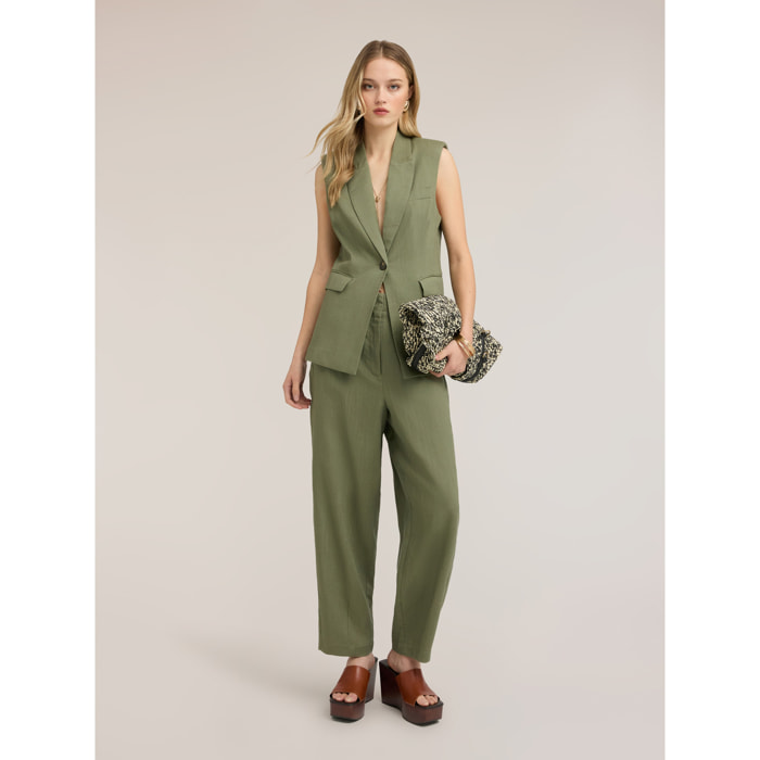 Motivi - Pantaloni con pince al fondo misto lino - Verde militare