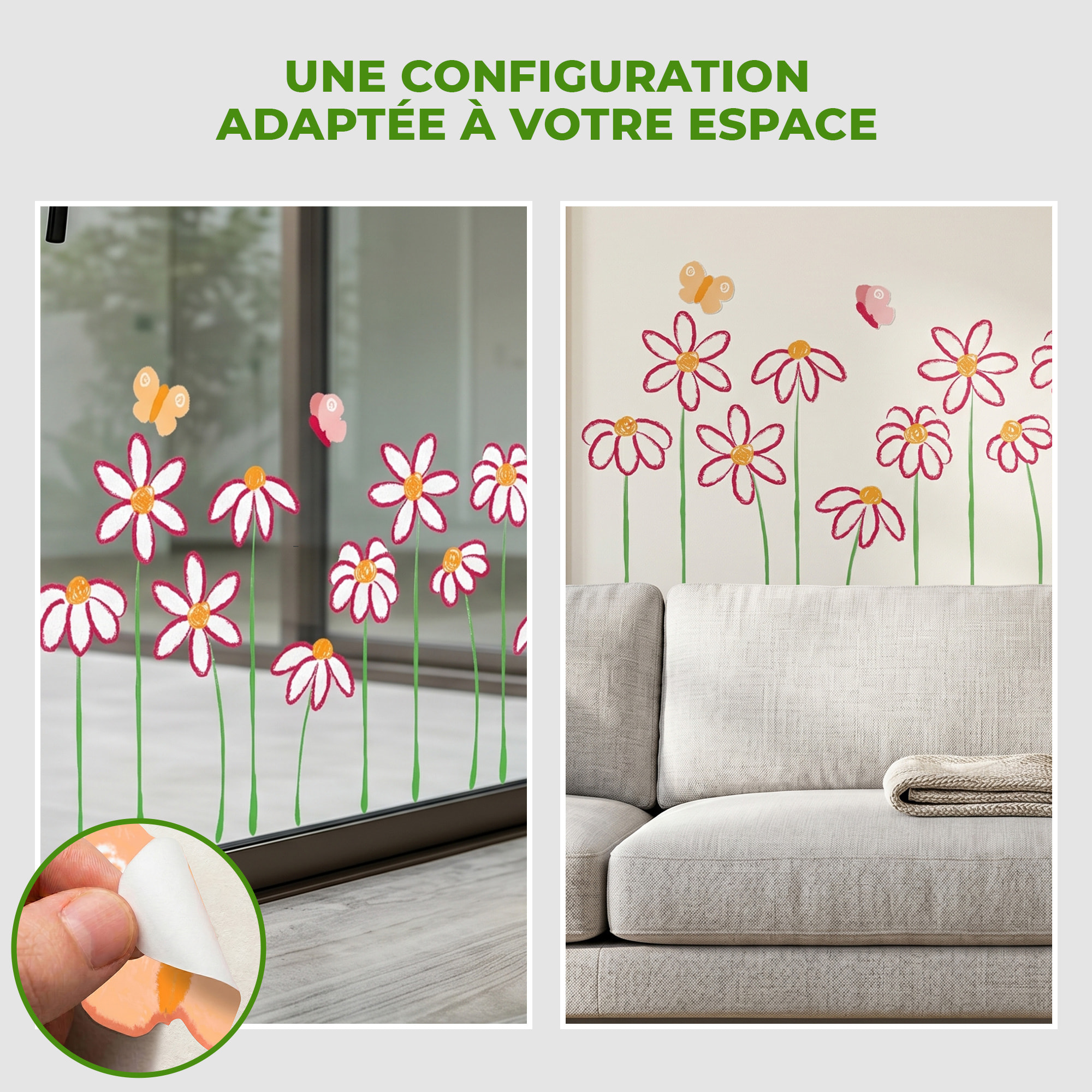Stickers Muraux décoration adhésifs fleurs en dessin