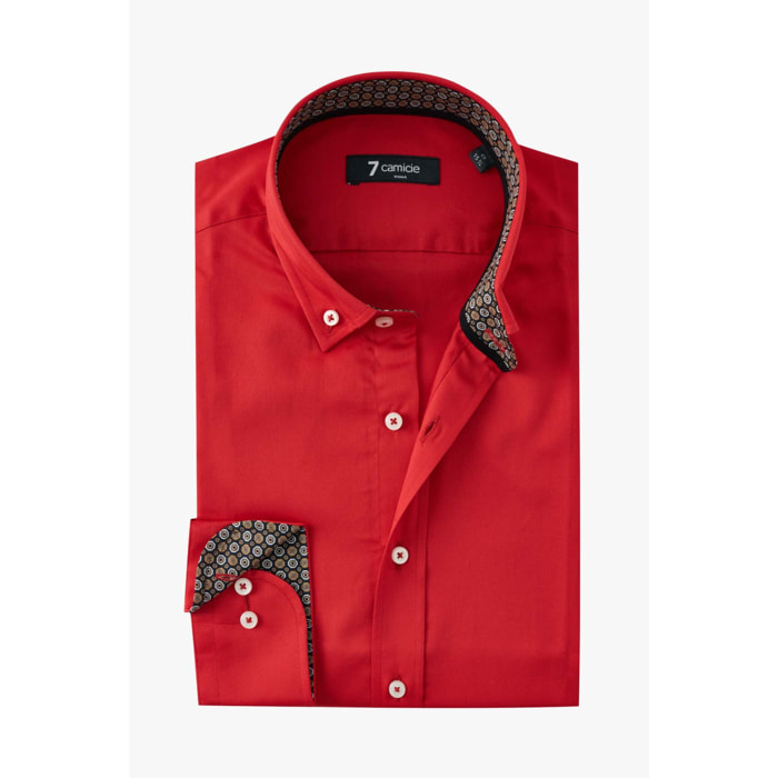 camicia uomo 1 bottone button down slim Satin Unito Rosso
