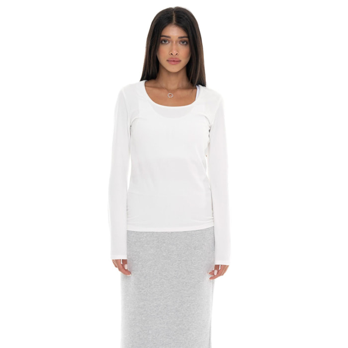 T-shirt donna a manica lunga con placchetta Leone 1947 Never Without