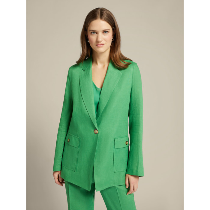 Elena Mirò - Blazer in lino stile sahariana - Milit.green