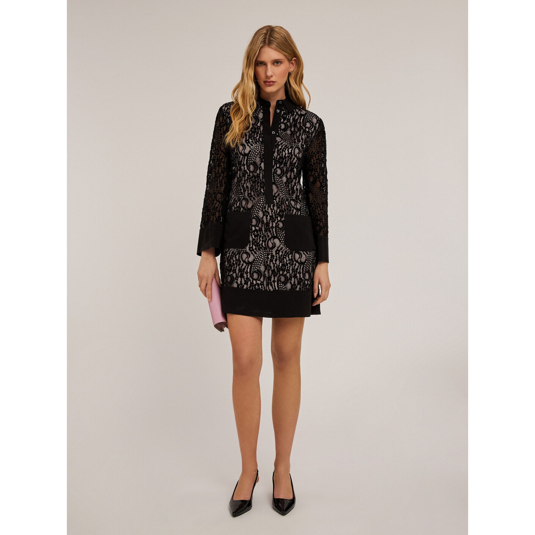 Motivi - Vestito chemisier in pizzo macramé - Nero
