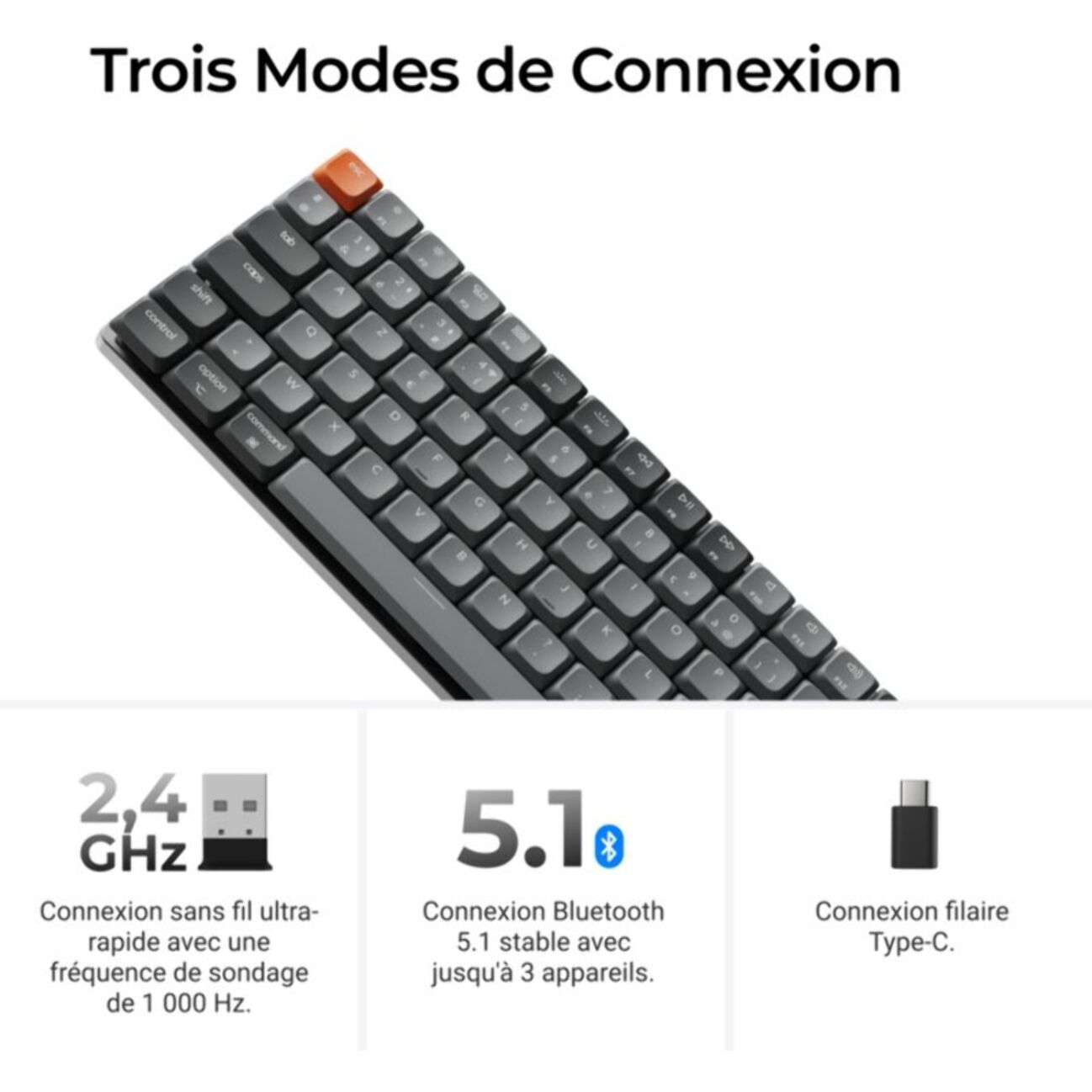 Clavier gamer sans fil KEYCHRON K3 Max QMK/VIA Wireless