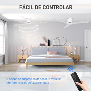 Ventilador de Techo 29W con Mando a Distancia Ventilador Silencioso Ø132 cm con 3 Aspas Reversibles 6 Velocidades Temporizador para Dormitorio Sala de Estar Blanco