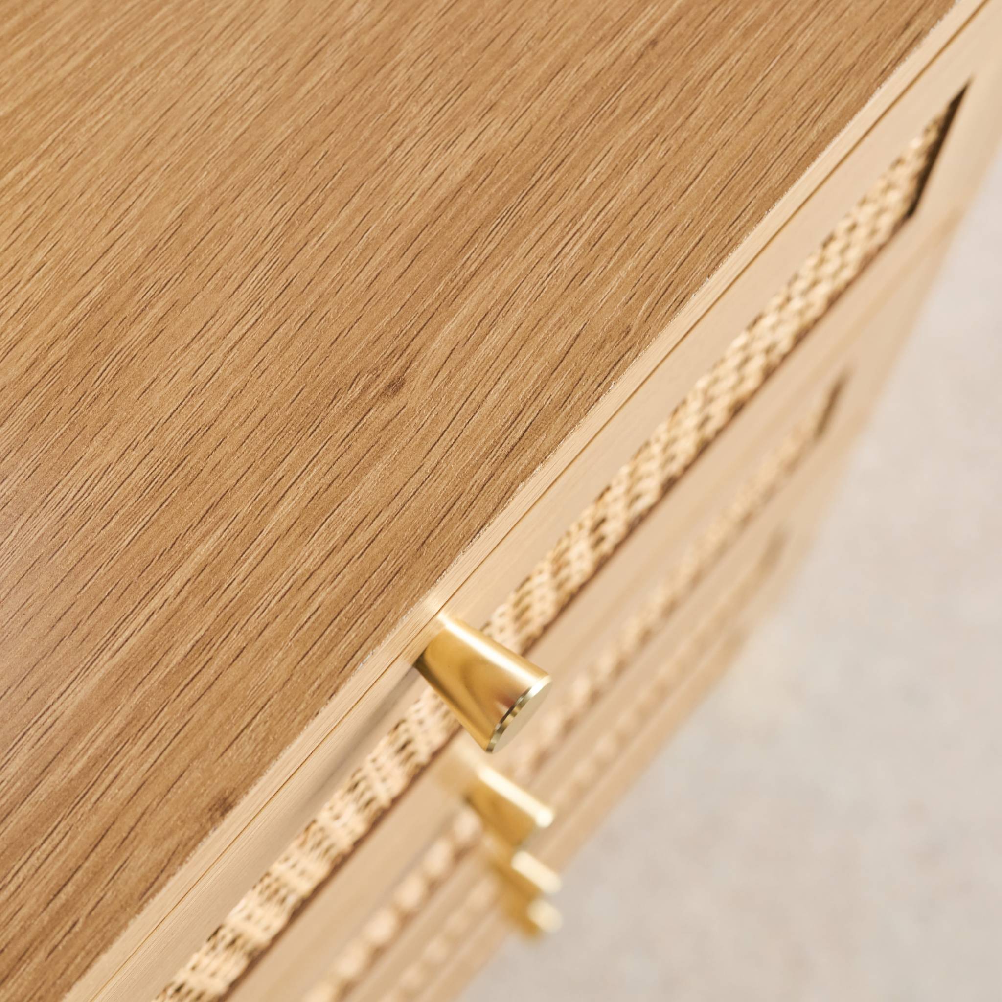 Commode chiffonnier décor bois et cannage 4 tiroirs teinte naturelle - 50 x 40 x 96 cm - Judith