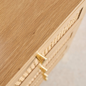 Commode chiffonnier décor bois et cannage 4 tiroirs teinte naturelle - 50 x 40 x 96 cm - Judith