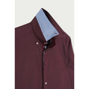 Camicia Uomo 2 Bottoni Button Down Slim Jacquard Fantasia Rosso Bordeaux/Bianco