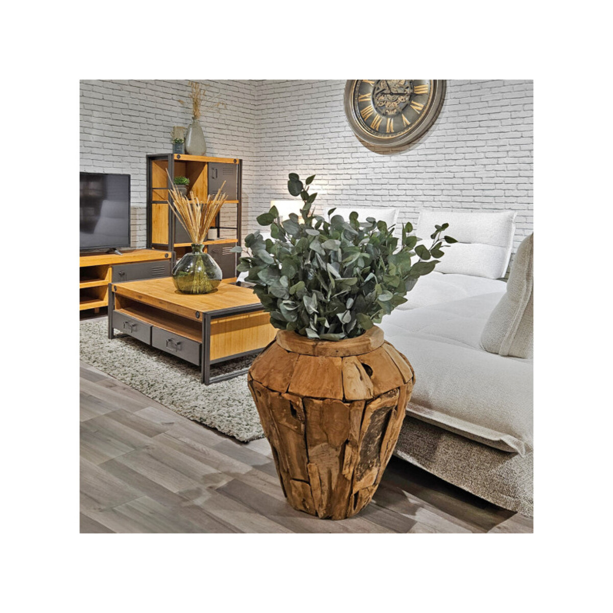 Vase décoratif bois de teck massif H. 59 cm artisanale - VIENNE