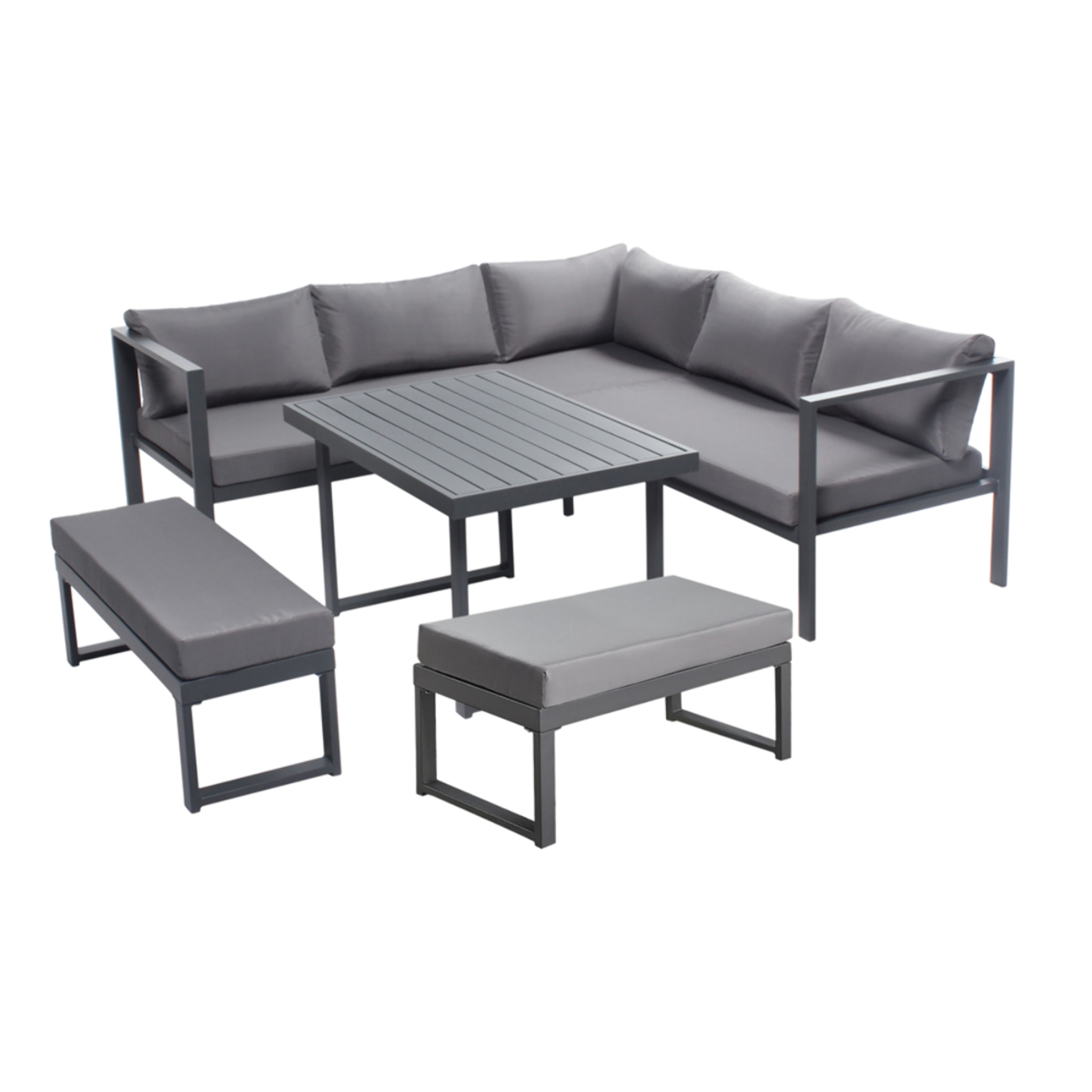 SATIPO Salon de jardin gris foncé 7/9 places canapé + 2 bancs