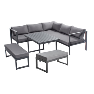 SATIPO Salon de jardin gris foncé 7/9 places canapé + 2 bancs