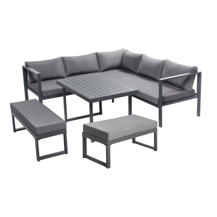 SATIPO Salon de jardin gris foncé 7/9 places canapé + 2 bancs