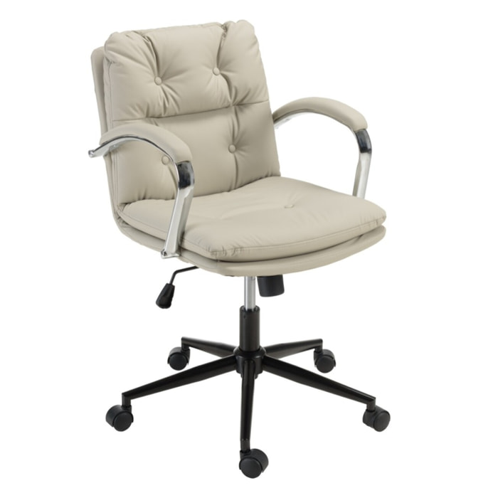 MINA - Chaise de bureau à roulettes cuir matelassé beige dossier carré