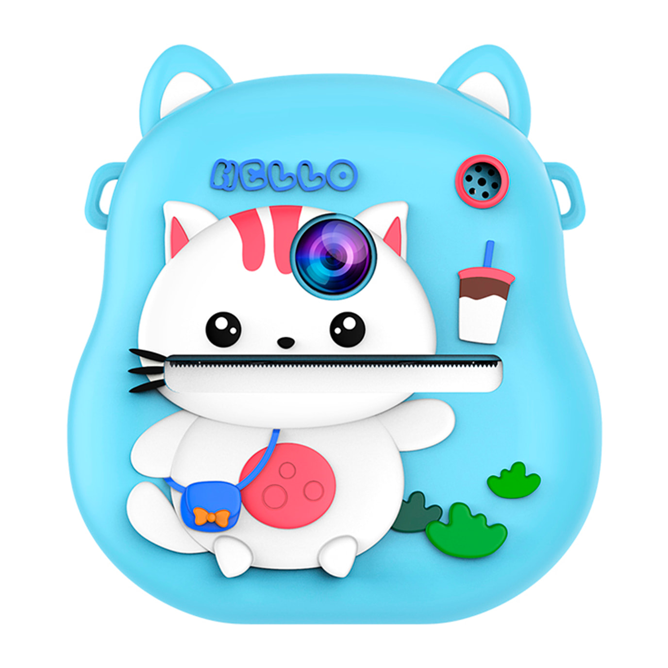 Cámara infantil de 50MP, video de 1080p, camara dual, pantalla de 2" y zoom digital 16x. Con impresión instantánea. Diseño gato.