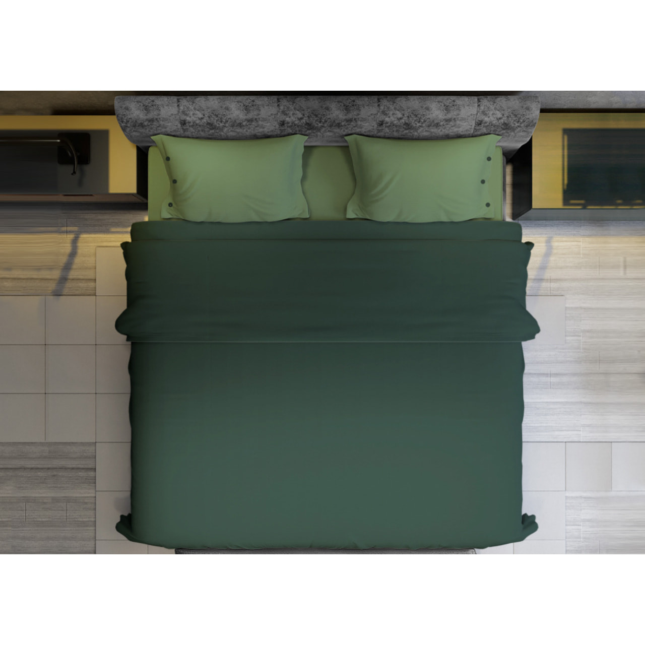 Completo Lenzuola Bicolor Estate/Inverno 100% Cotone Tinta Unita Amici Verde Sottobosco/Verde