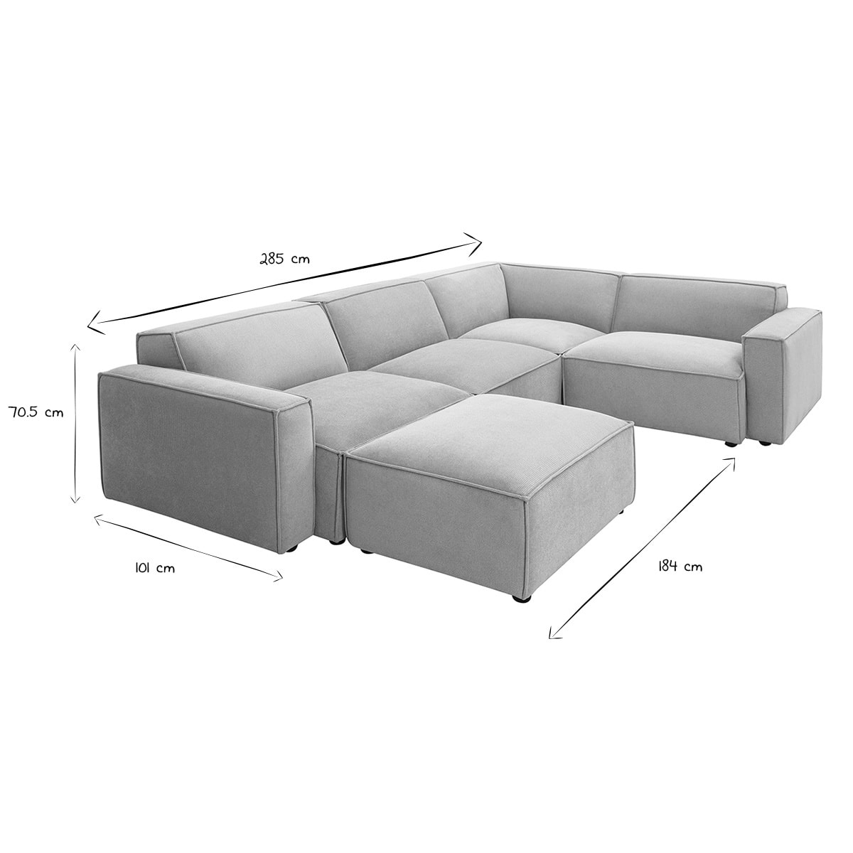 Canapé d'angle modulable 5 places et pouf en tissu effet velours texturé beige SPLIT