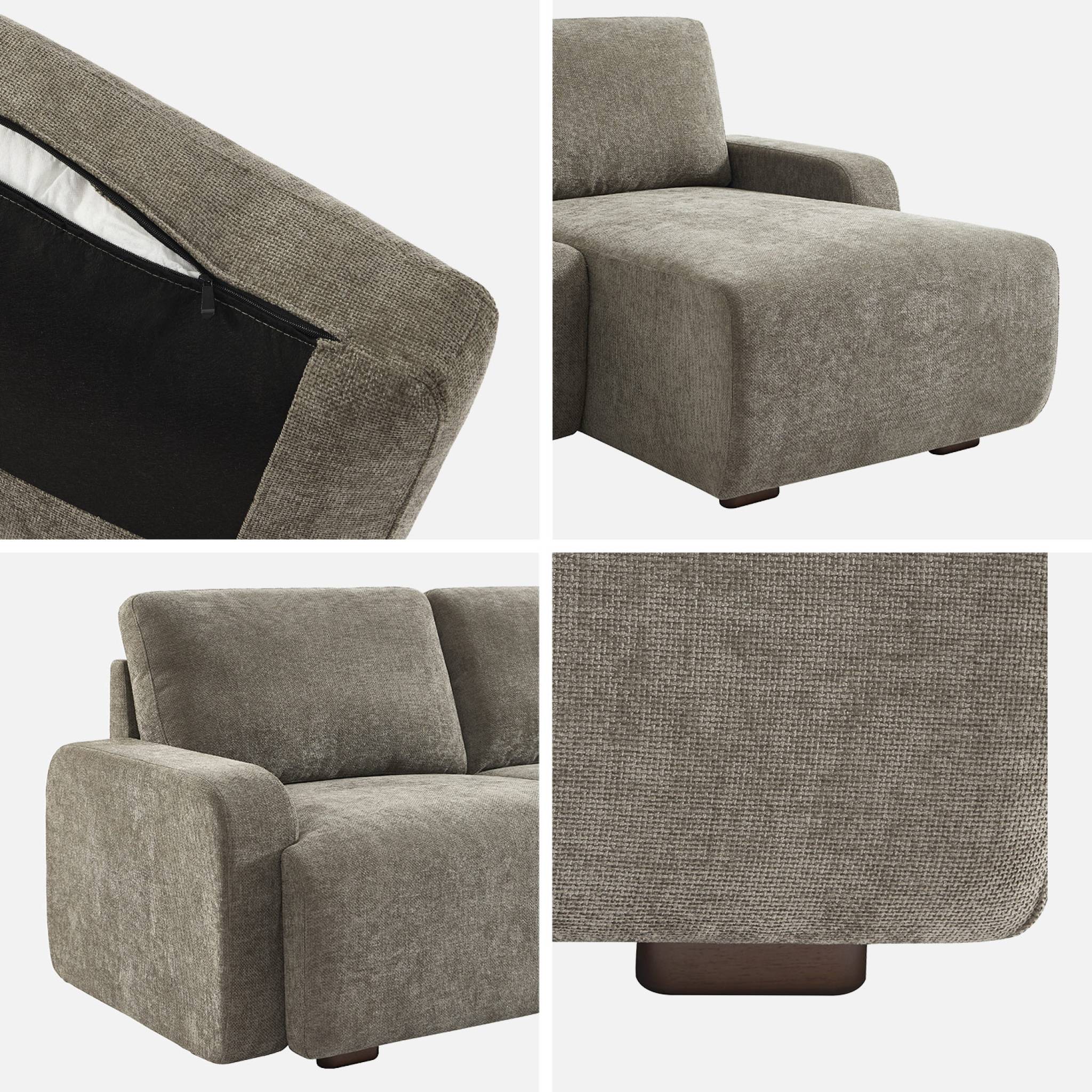 Canapé d'angle droite 3 places tissu vert de gris L 260 x P 88 / 139cm / x H 87cm - Dany