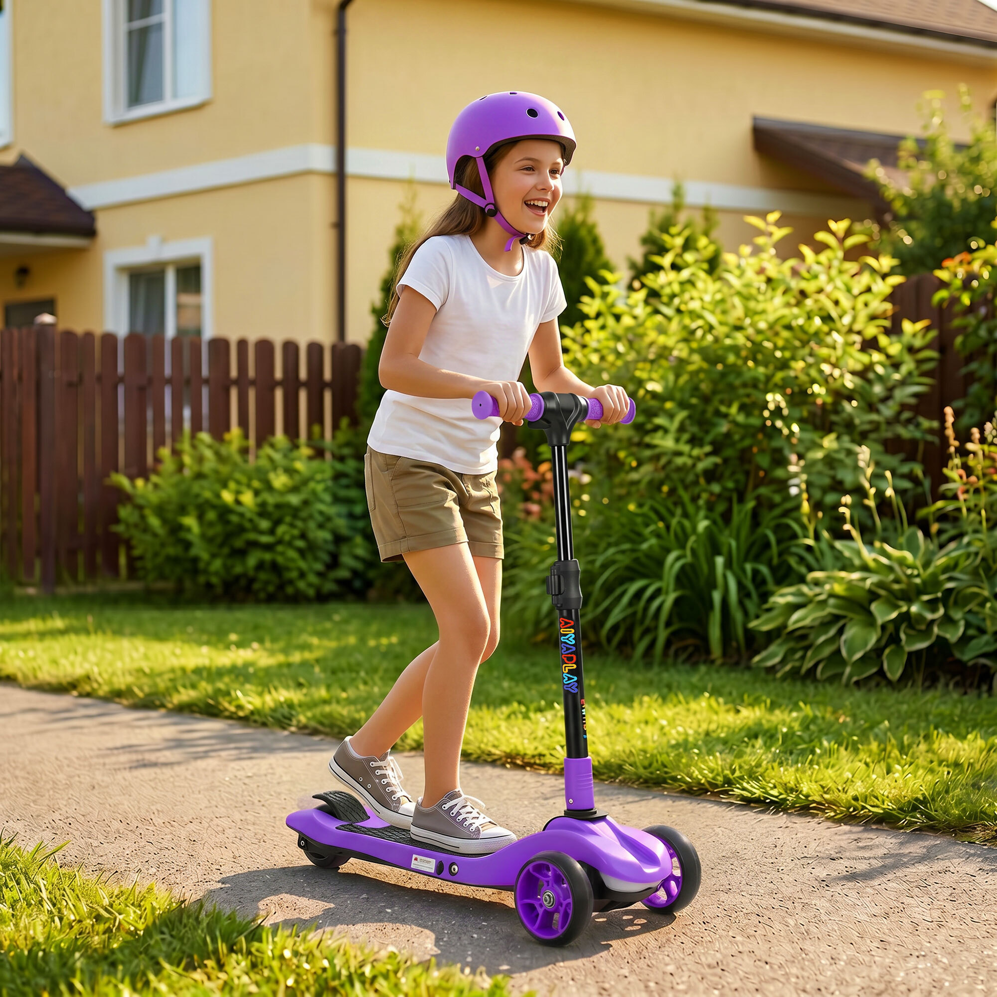 Trottinette électrique enfant pliable 3 roues 8 Km/h max LED violet