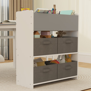 Table enfant avec 2 chaises en bois rouleau de papier étagères tiroirs blanc gris