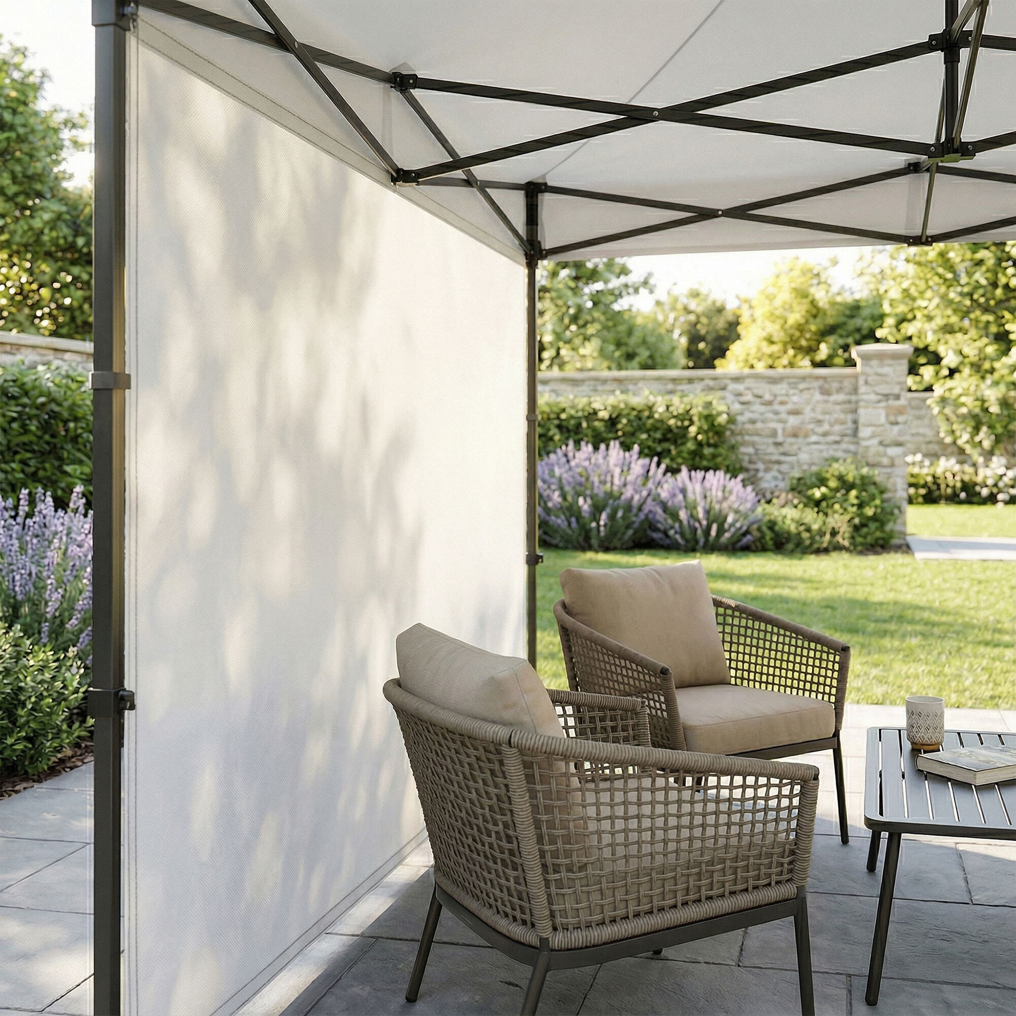 Telo laterale per gazebo da giardino. Telo di ricambio in PVC con velcro. Colore Bianco 300X200H cm