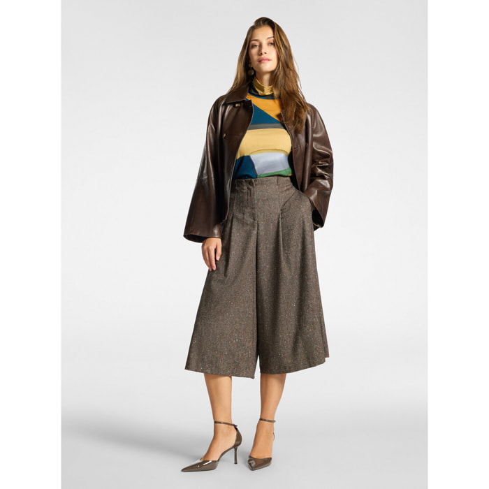 Elena Mirò - Pantaloni palazzo cropped - Marrone