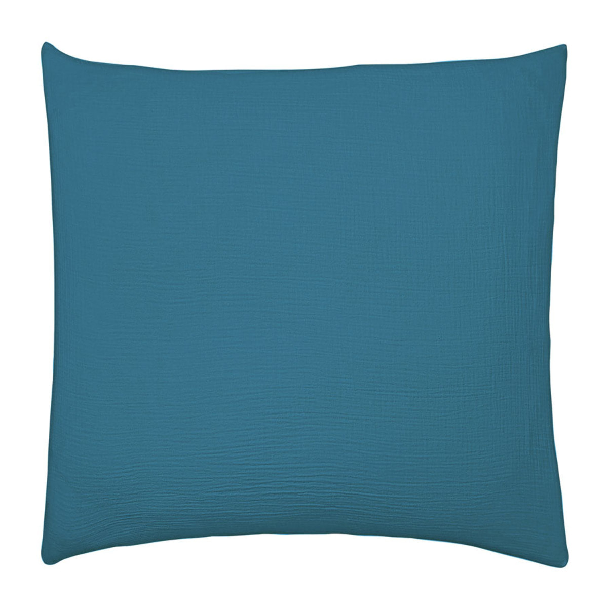 Taie d'oreiller unie en gaze de coton lavée, TENDRESSE, Bleu Paon