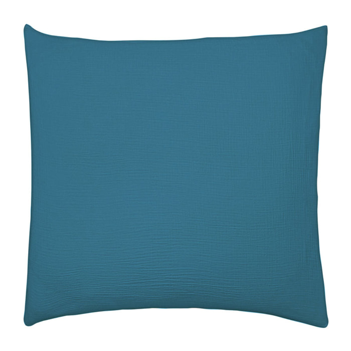 Taie d'oreiller unie en gaze de coton lavée, TENDRESSE, Bleu Paon