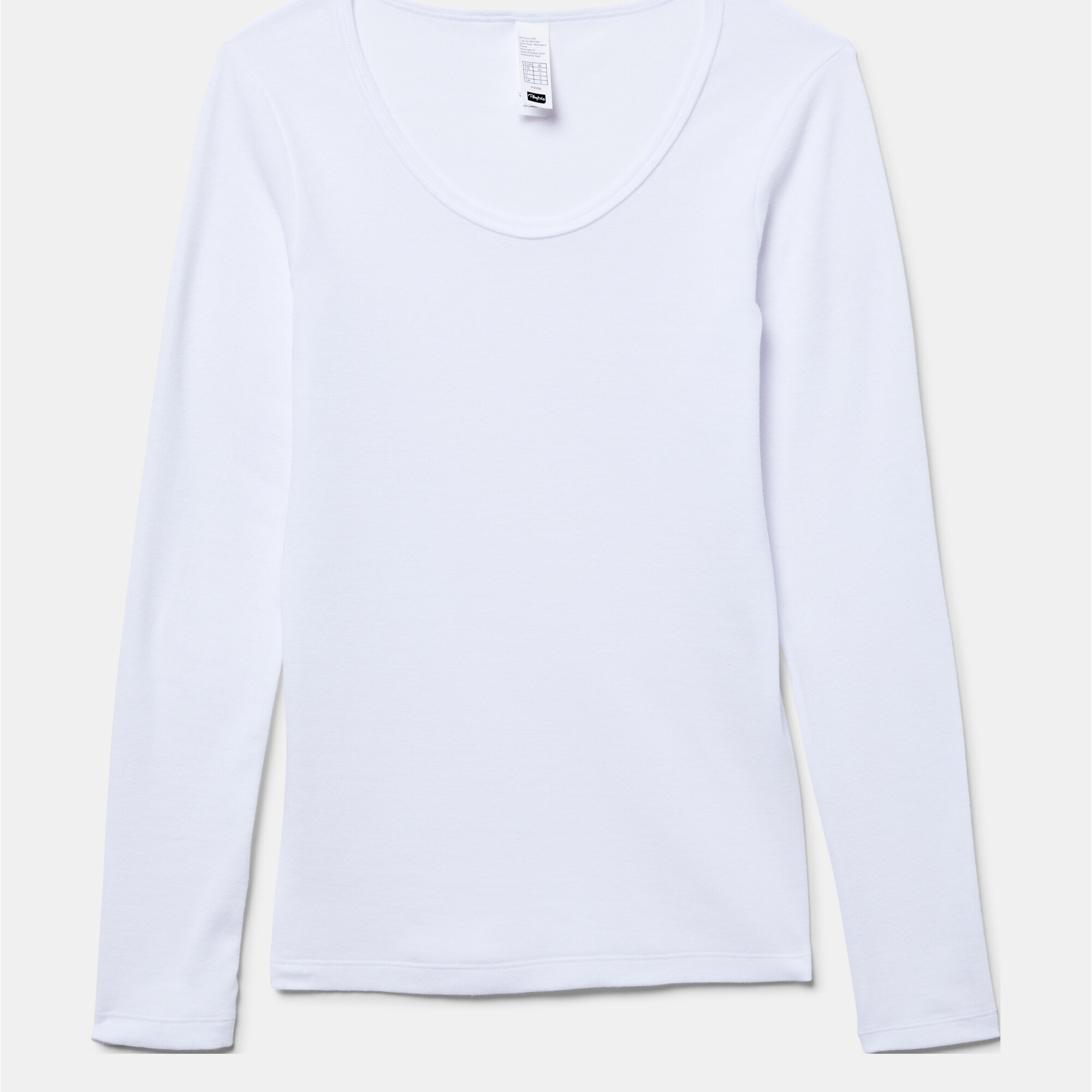 Camiseta manga larga de patrón básico con escote redondo ligeramente escotado