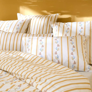 Lot de 2 taies percale de coton lavé rayé jaune beige Honfleur paille