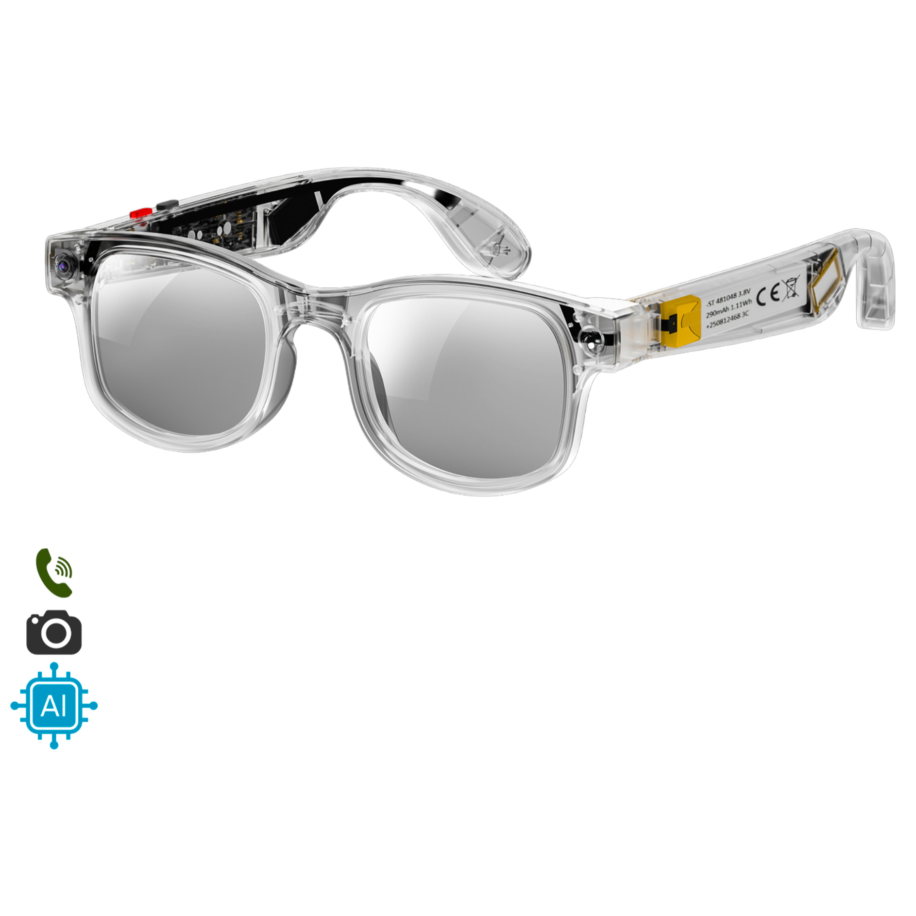 Occhiali smart AIMB-G2. Con fotocamera da 8 MPX, traduttore Ai in tempo reale, assistente vocale, controllo della musica e delle chiamate. Con 3 tipi di lenti.