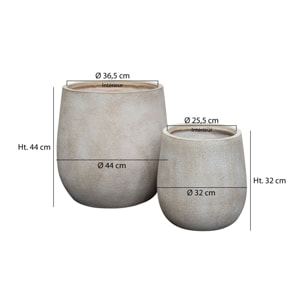 SET DE 2 POTS ROND EN FIBRE  D'ARGILE COULEUR SABLE 32 ET 44CM LAGOS