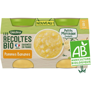 24 Petits Pots Pommes, Bananes Petits Morceaux 12x(2x130g) - Les Récoltes Bio Dès 8 Mois