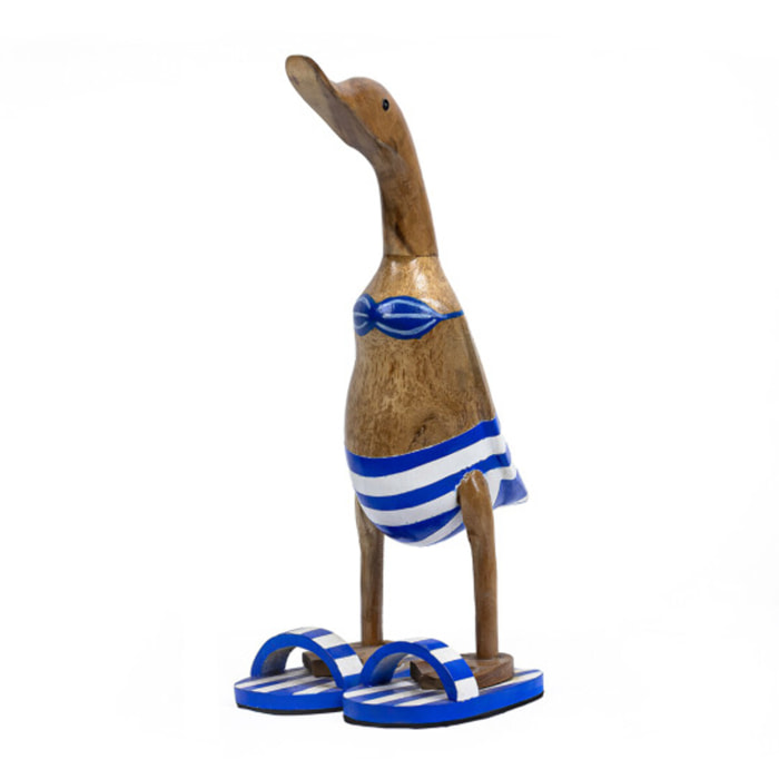 Statue H. 40 cm canard maillot bleu et blanc rayé en bois de teck - DUCK