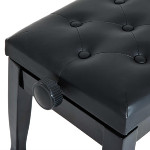 Banco de Piano, Altura Ajustable, Banqueta de Piano con Asiento de Cuero Sintético, Patas de Madera, Carga Máxima 200 kg, 64x35x55 cm, Negro