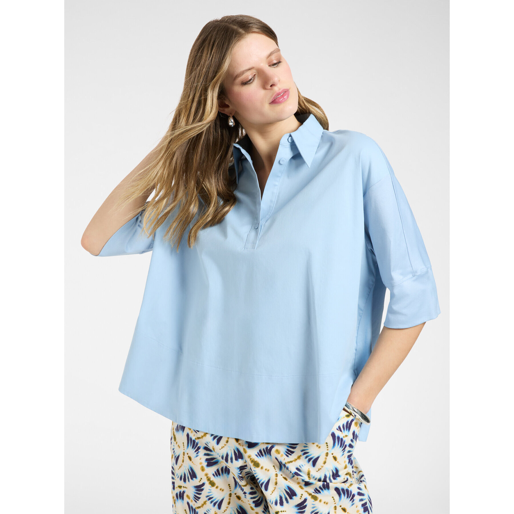 Elena Mirò - Blusa boxy con maniche a tre quarti - Azzurro