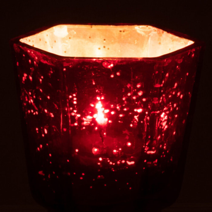 J-Line bougeoir Heptagone - verre - rouge - 4 pcs