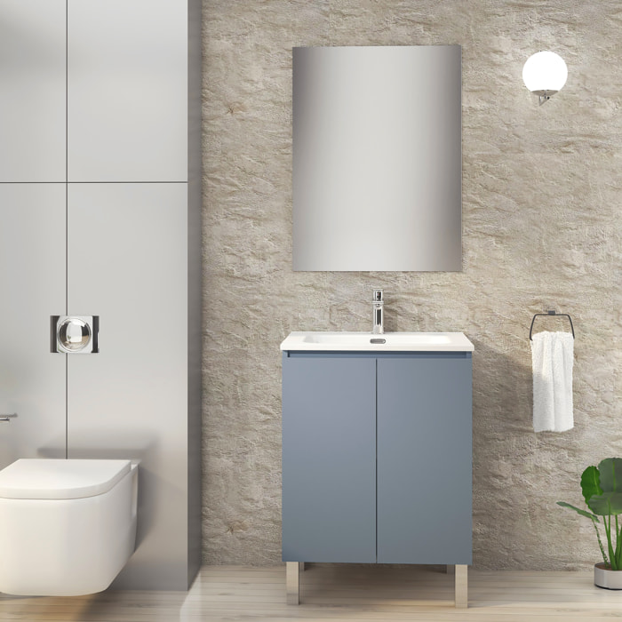 Conjunto de Baño Lust | 60 cm Azul | Dos Puertas | Lavabo Encastrado | No incluye Espejo | Mueble Montado | Alday