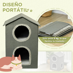 Casa para Gatos de 2 Niveles Cama para Gatos Cueva para Gatos con 3 Puertas y Cojines Lavables 42x46x59,5 cm Gris