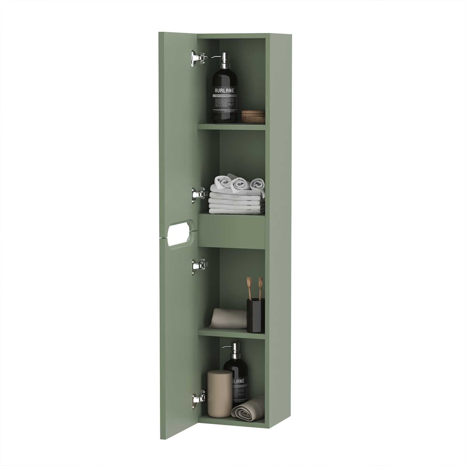 Colonne de salle de bain vert olive suspendu - Hauteur 120 cm - 2 portes - LEON